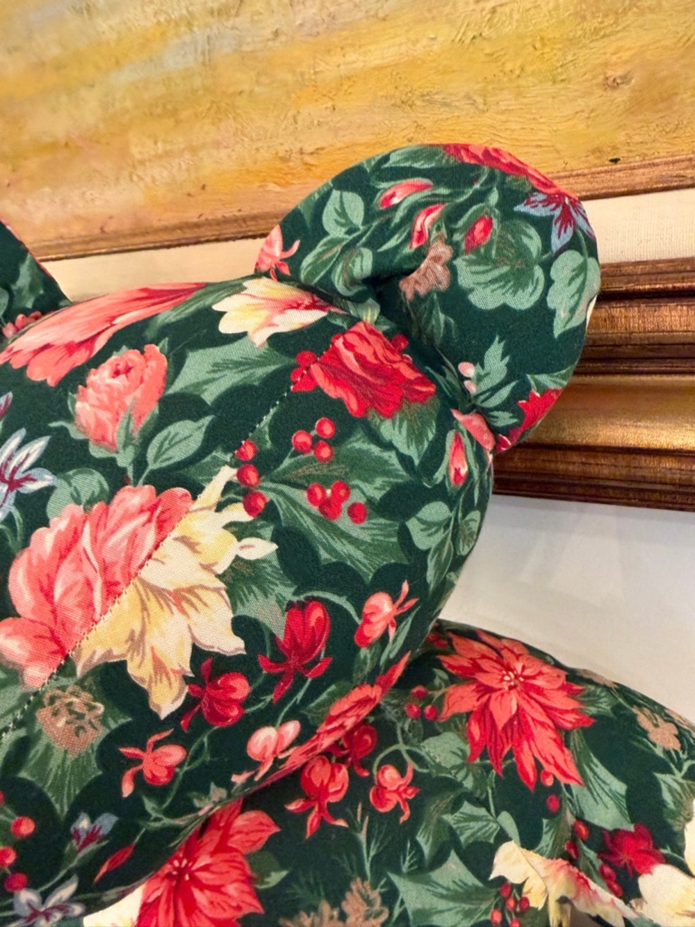 Vintage 80’s Fabric Bear Stuffed Teddy Plush Floral Chintz Grandmillennial - Picture 3 of 9
